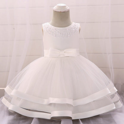 Children's Party Dress Tulle Bow and Pearls