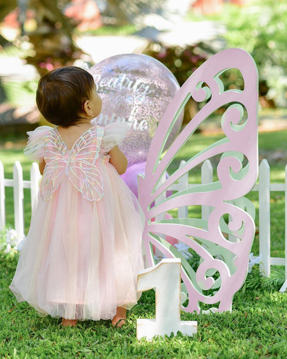 Children's colorful tulle dress with butterfly wings