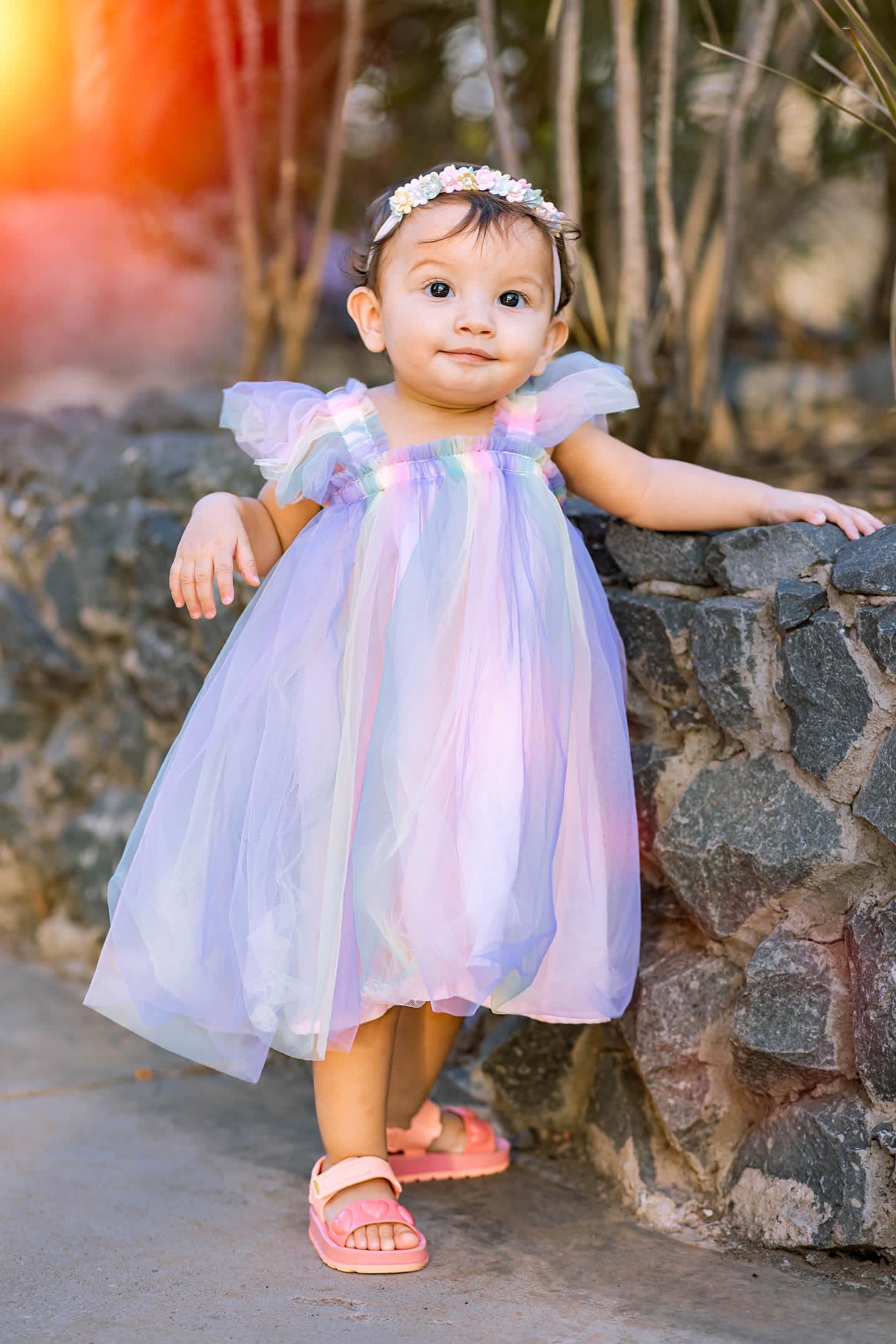 Children's colorful tulle dress with butterfly wings