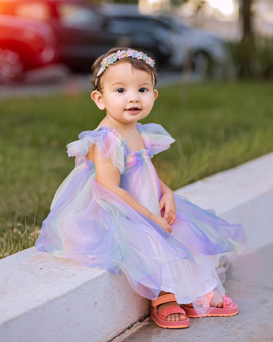 Children's colorful tulle dress with butterfly wings