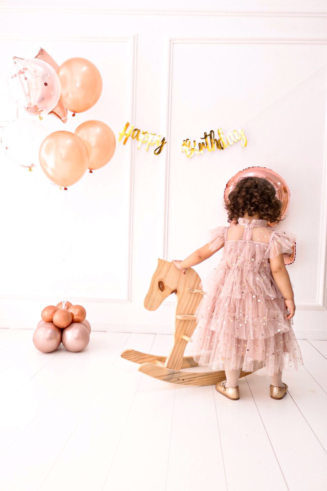 Children's party dress with lace ruffles and stars