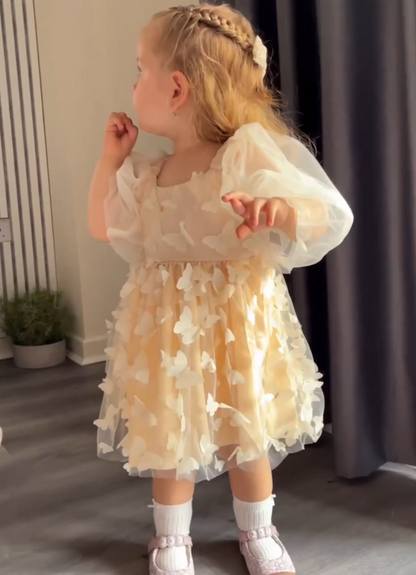 Children's beige butterfly dress + Headband