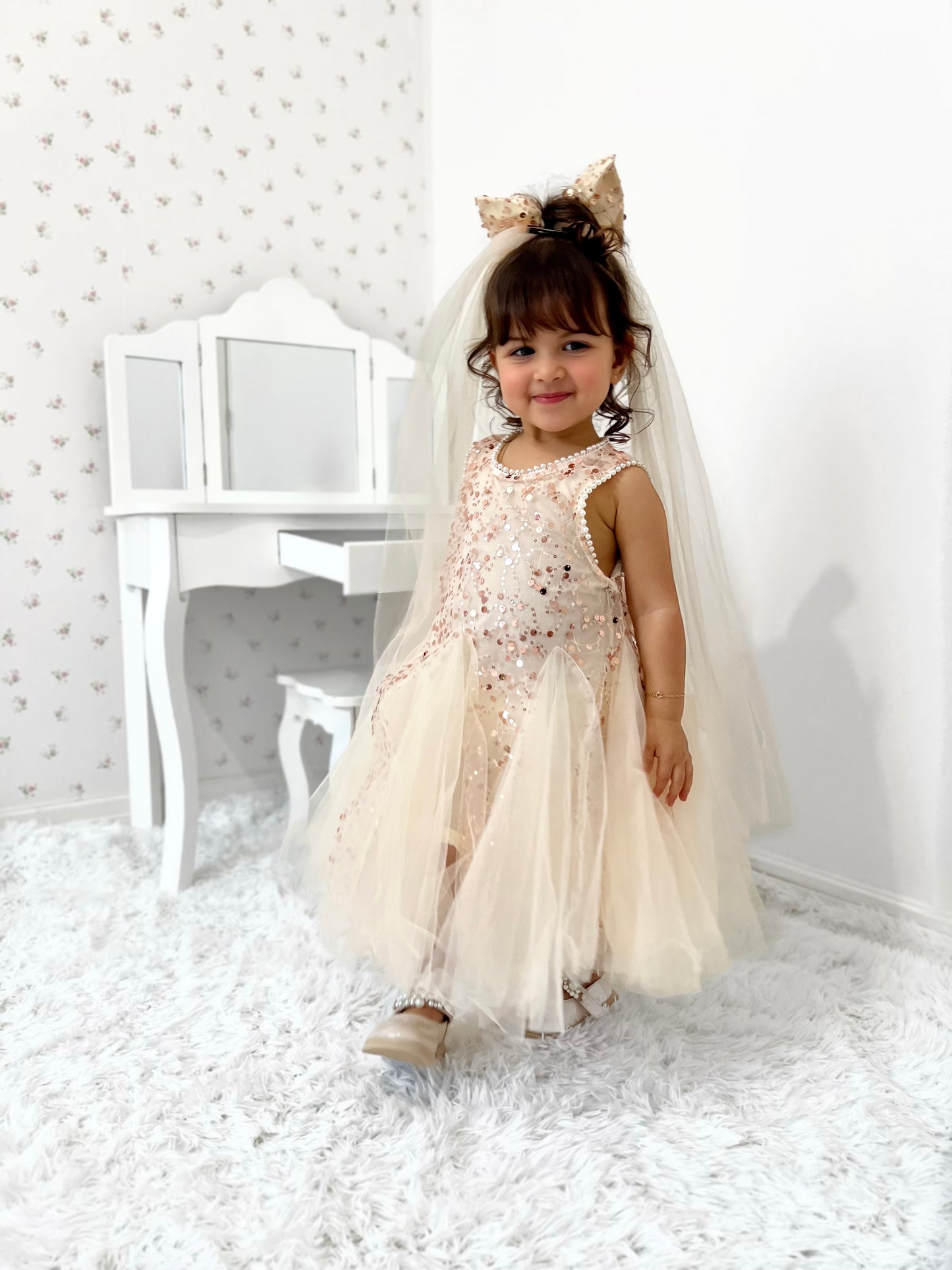 Children's Shiny Tulle Bow Dress