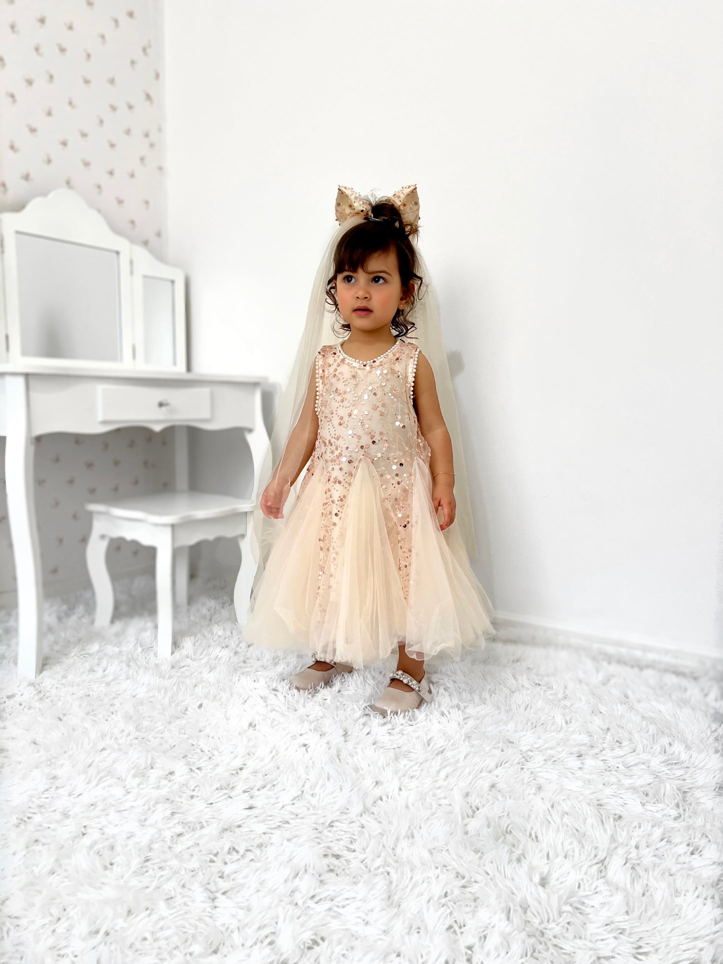 Children's Shiny Tulle Bow Dress