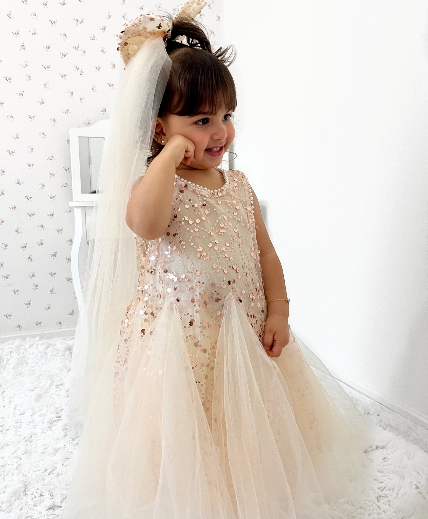 Children's Shiny Tulle Bow Dress