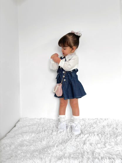 Children's Set Lace Collar Shirt + Jeans