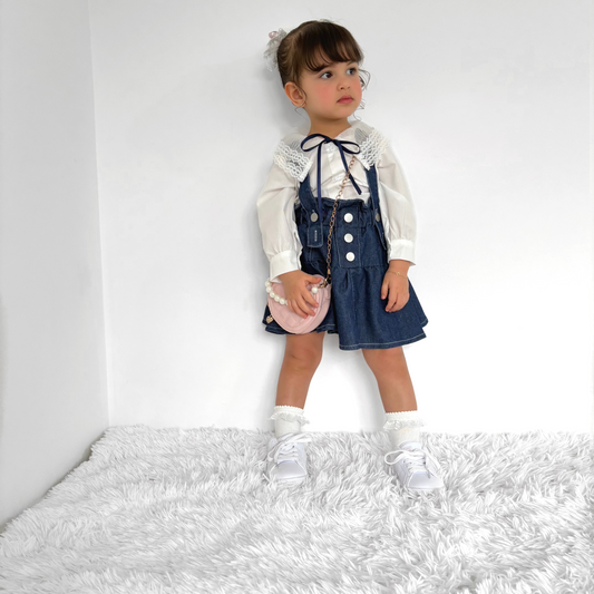 Children's Set Lace Collar Shirt + Jeans