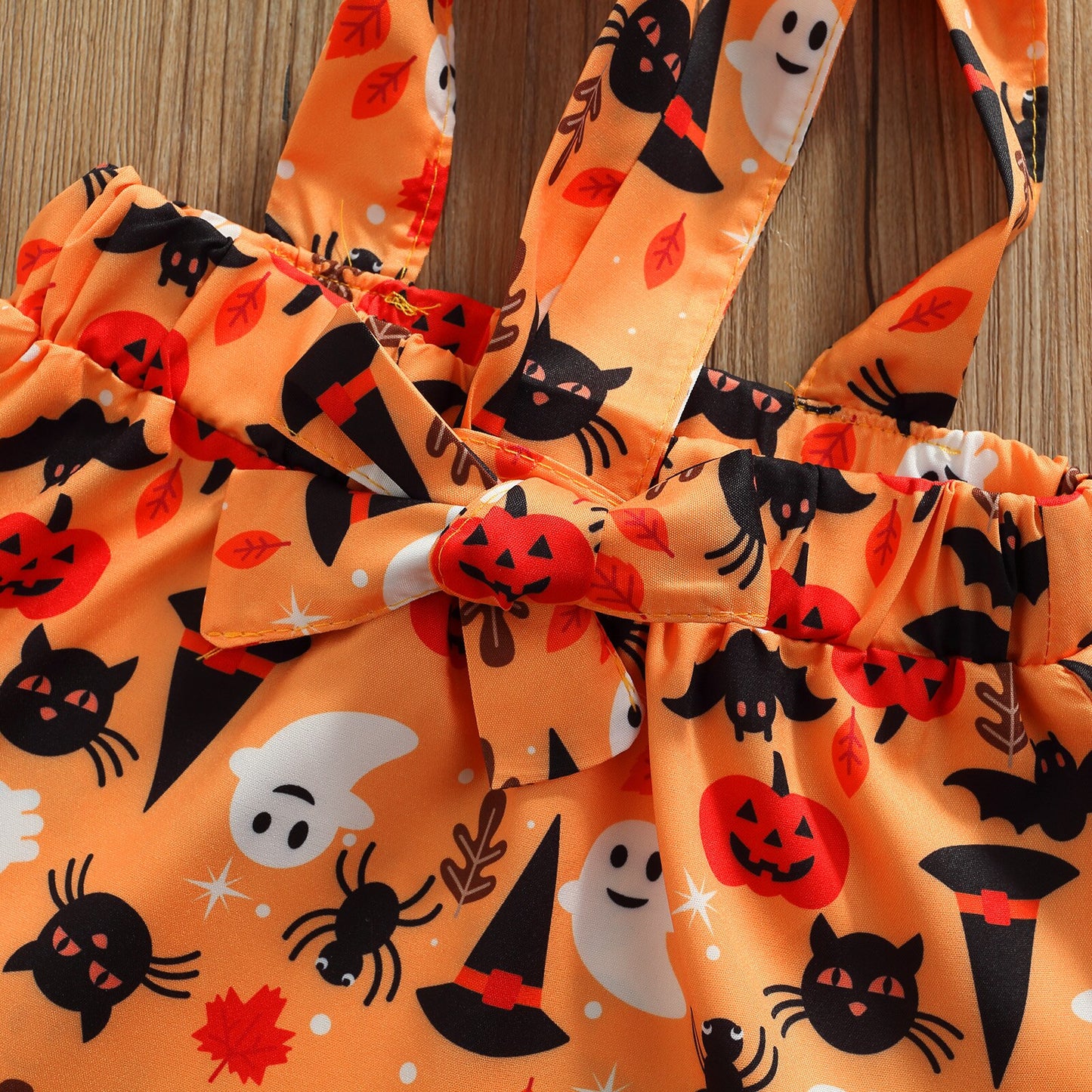 Halloween , Stripe Long Sleeves T-Shirt + Cartoon Print Suspenders Skirt + Headband for Girls