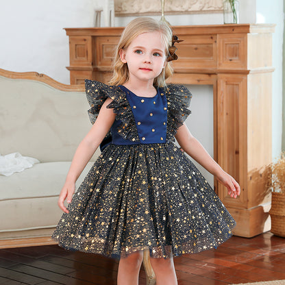 Children's party dress with tulle and stars