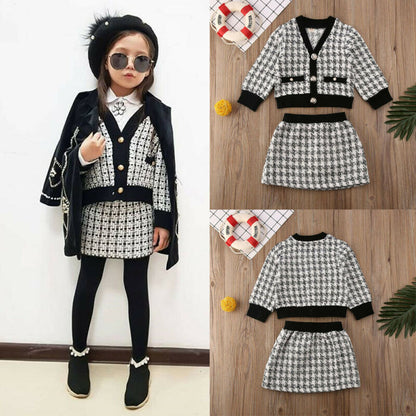 Children's set for girls 2 pieces black and white plaid