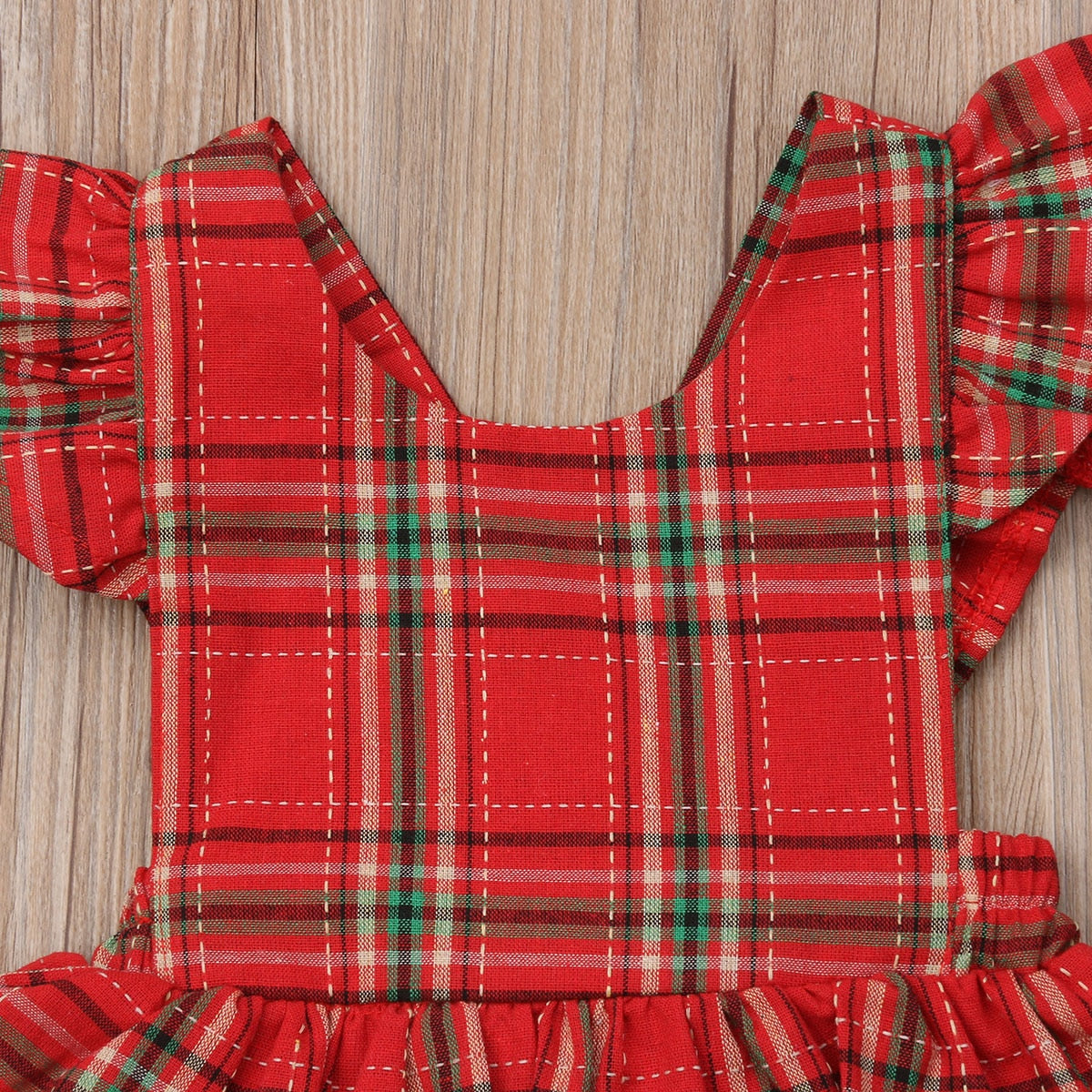 Children's red plaid bodysuit + headband