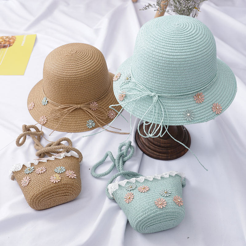 Hat + Children's bag with flowers