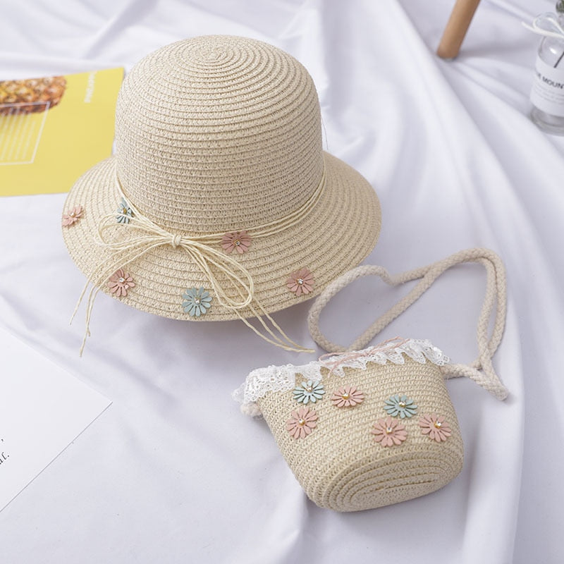 Hat + Children's bag with flowers