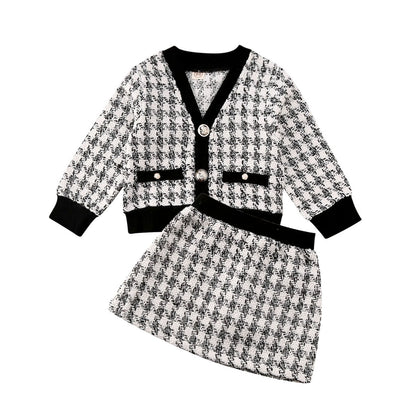 Children's set for girls 2 pieces black and white plaid