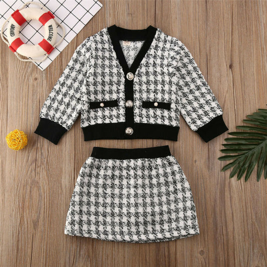 Children's set for girls 2 pieces black and white plaid