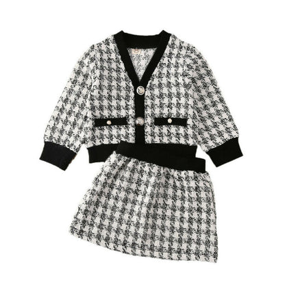 Children's set for girls 2 pieces black and white plaid