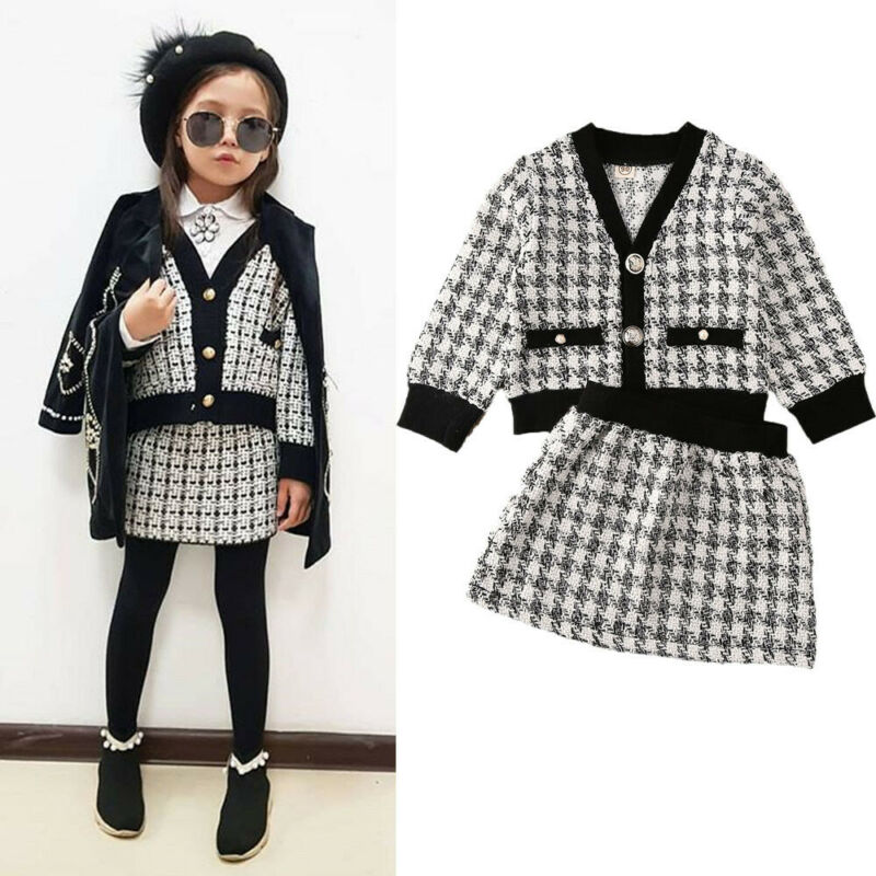 Children's set for girls 2 pieces black and white plaid