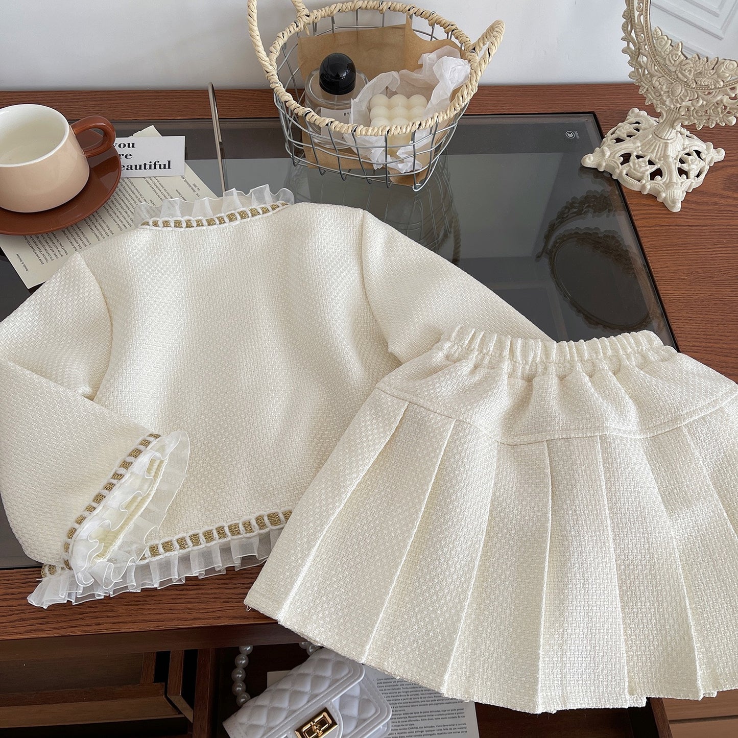 Luxury Pearl Buttons Set with Skirt