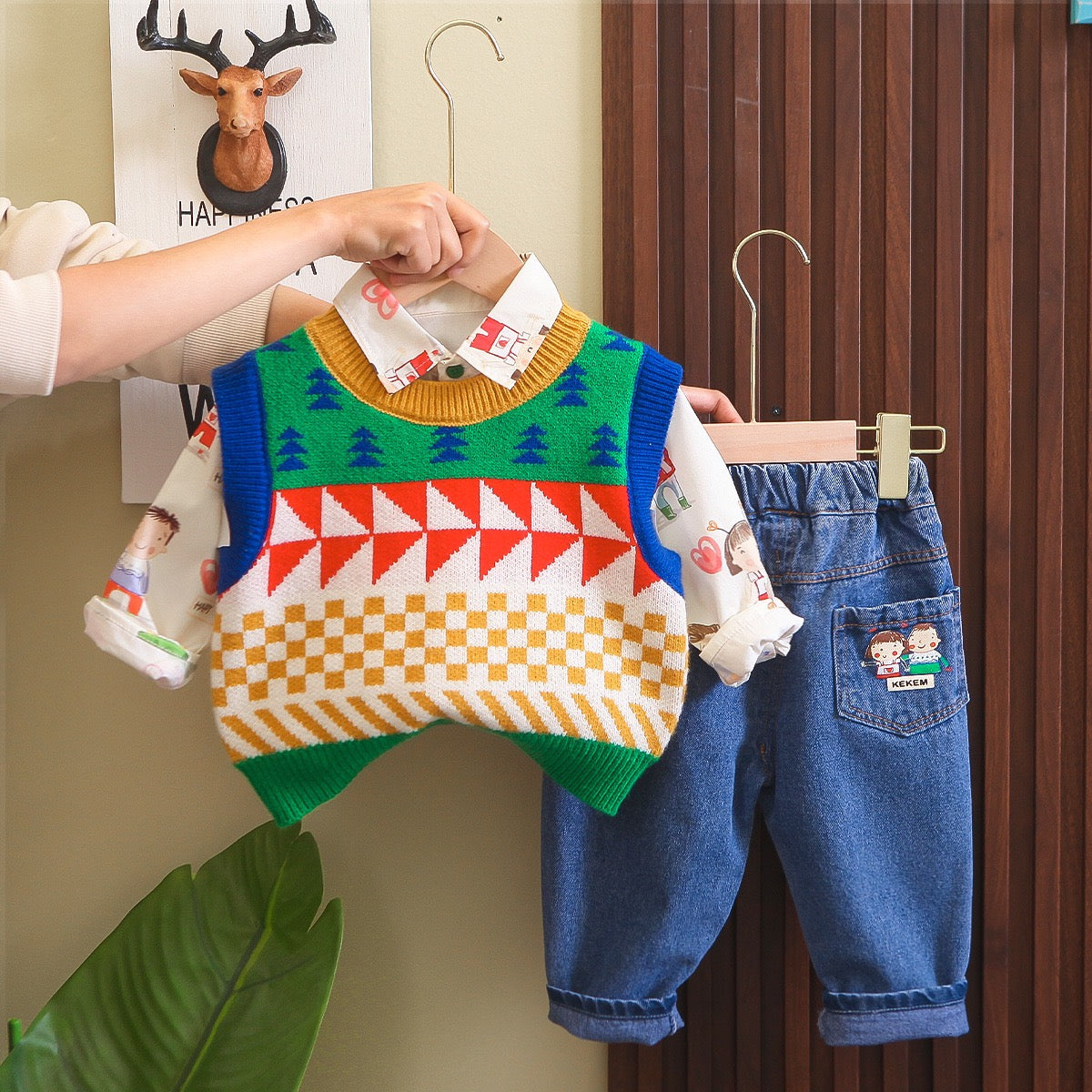 Men's Children's Set 3 Pieces Colorful Sweater