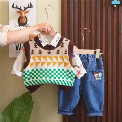 Men's Children's Set 3 Pieces Colorful Sweater