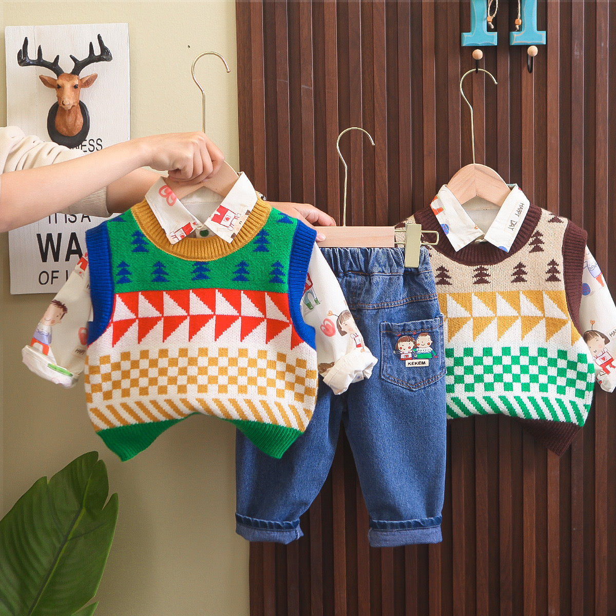 Men's Children's Set 3 Pieces Colorful Sweater