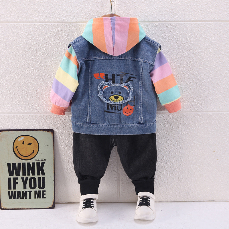 Men's Children's Set 3 Pieces Jeans Vest