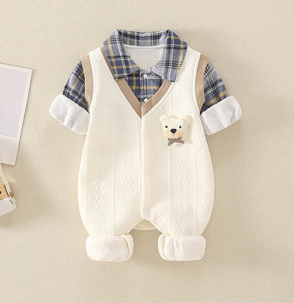 Children's Teddy Bear Plaid Jumpsuit