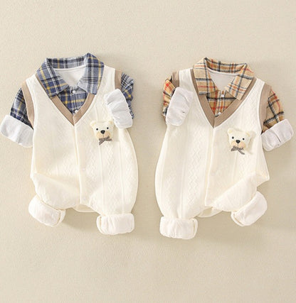 Children's Teddy Bear Plaid Jumpsuit