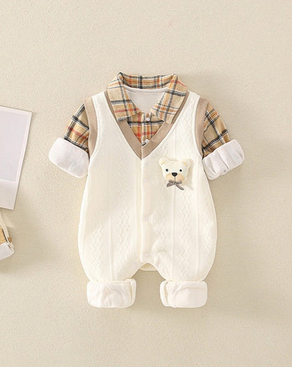 Children's Teddy Bear Plaid Jumpsuit