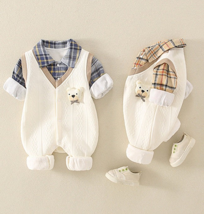 Children's Teddy Bear Plaid Jumpsuit