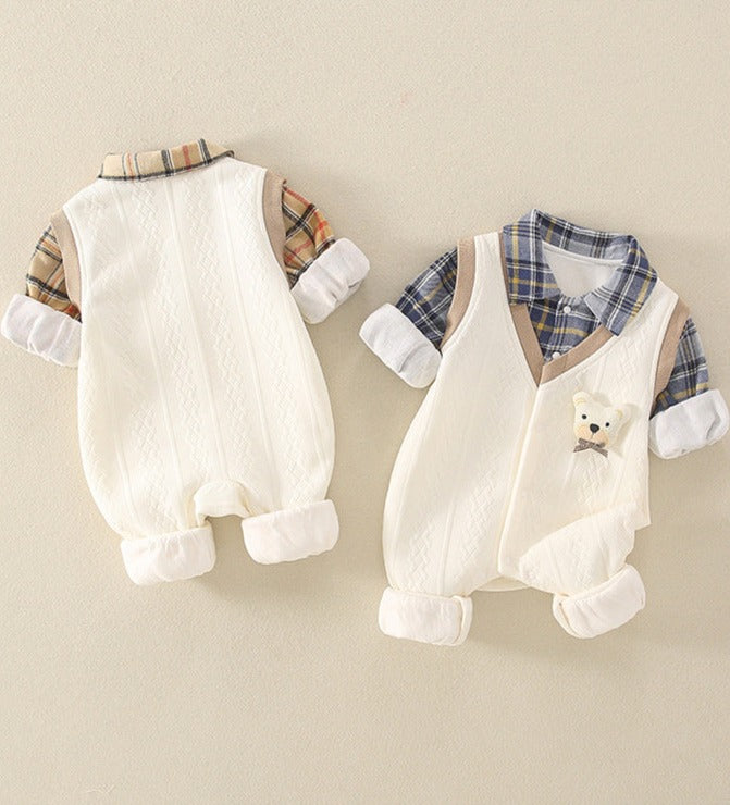 Children's Teddy Bear Plaid Jumpsuit