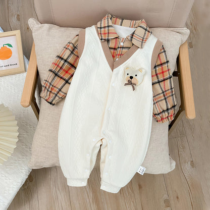 Children's Teddy Bear Plaid Jumpsuit