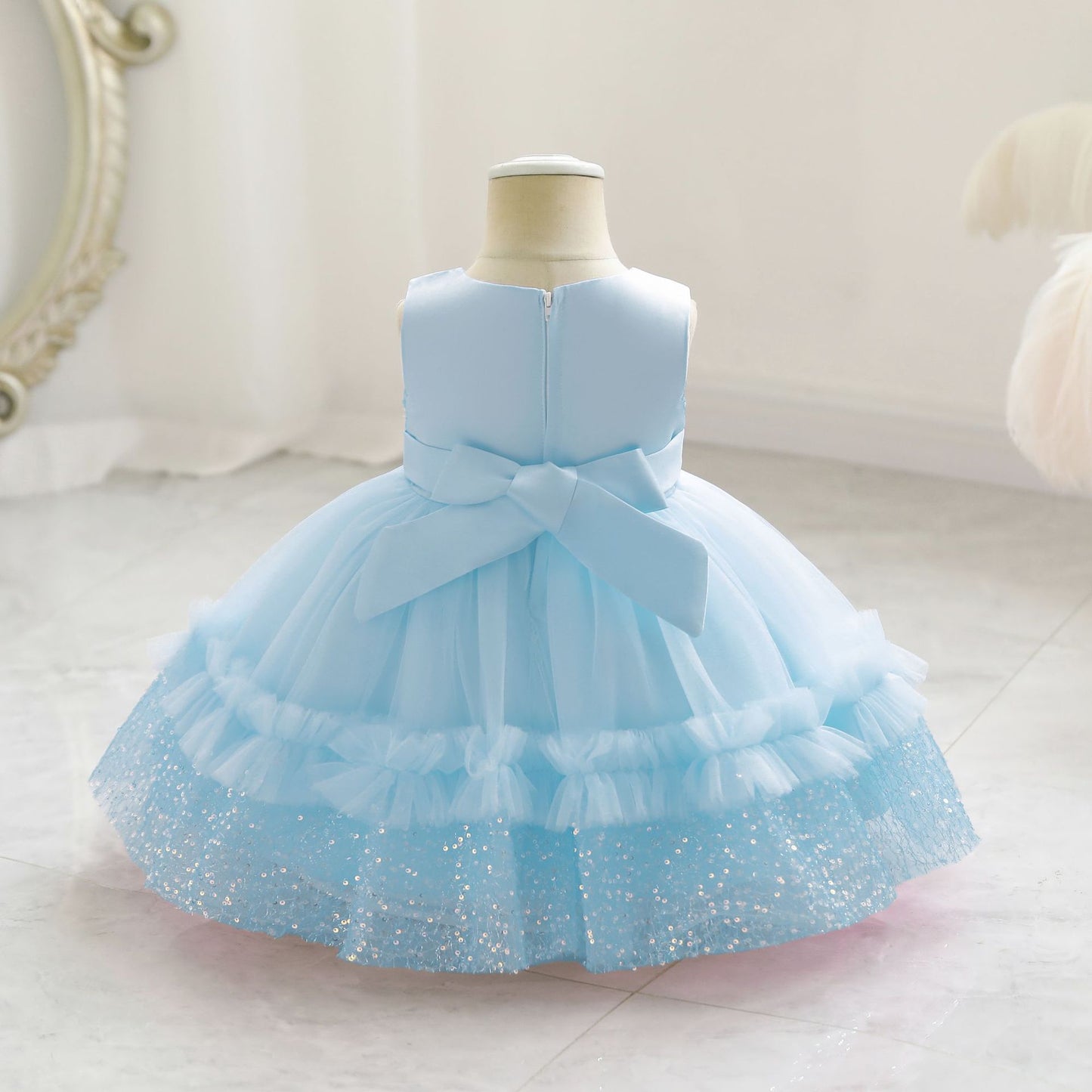 Children's Shiny Tulle and Bow Party Dress