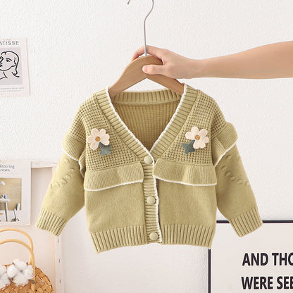 Children's Cardigan Knitted Flowers