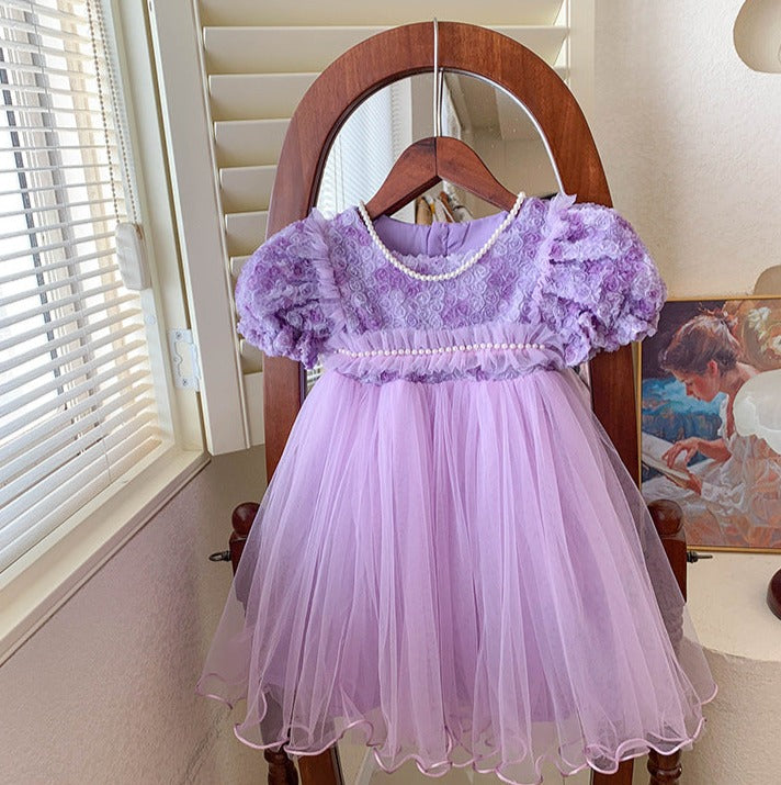 Children's Dress Tulle Pearls Flowers