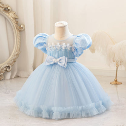 Children's Party Dress with Puff Sleeve and Bow