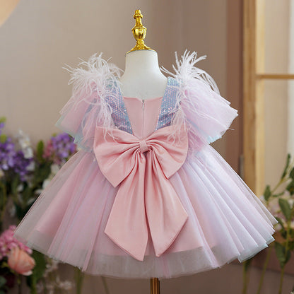 Children's Party Dress Tulle Sequins and Fur