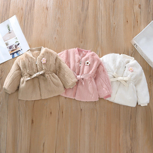 Children's Plush Flower and Bow Coat