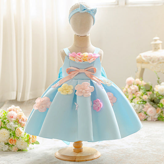 Blue Party Dress with Flowers