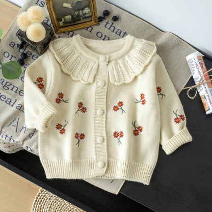 Children's Cardigan with Collar and Flowers