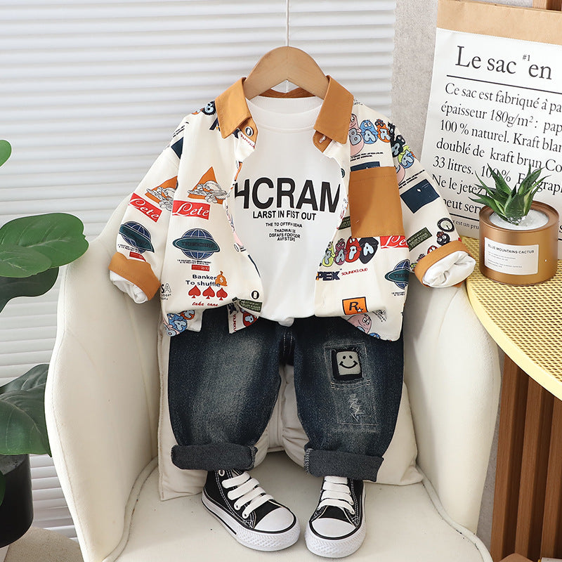 Men's Children's Set 3 Pieces Shirt and Jeans