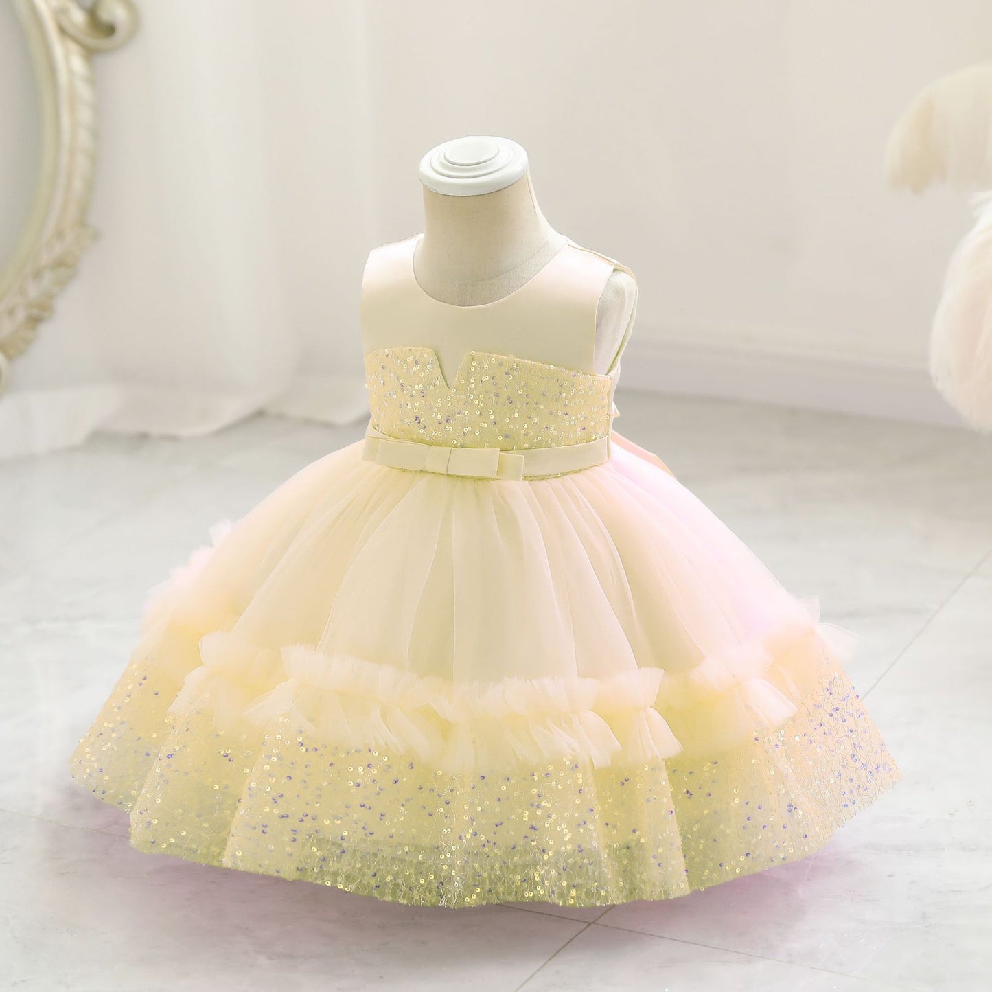 Children's Shiny Tulle and Bow Party Dress