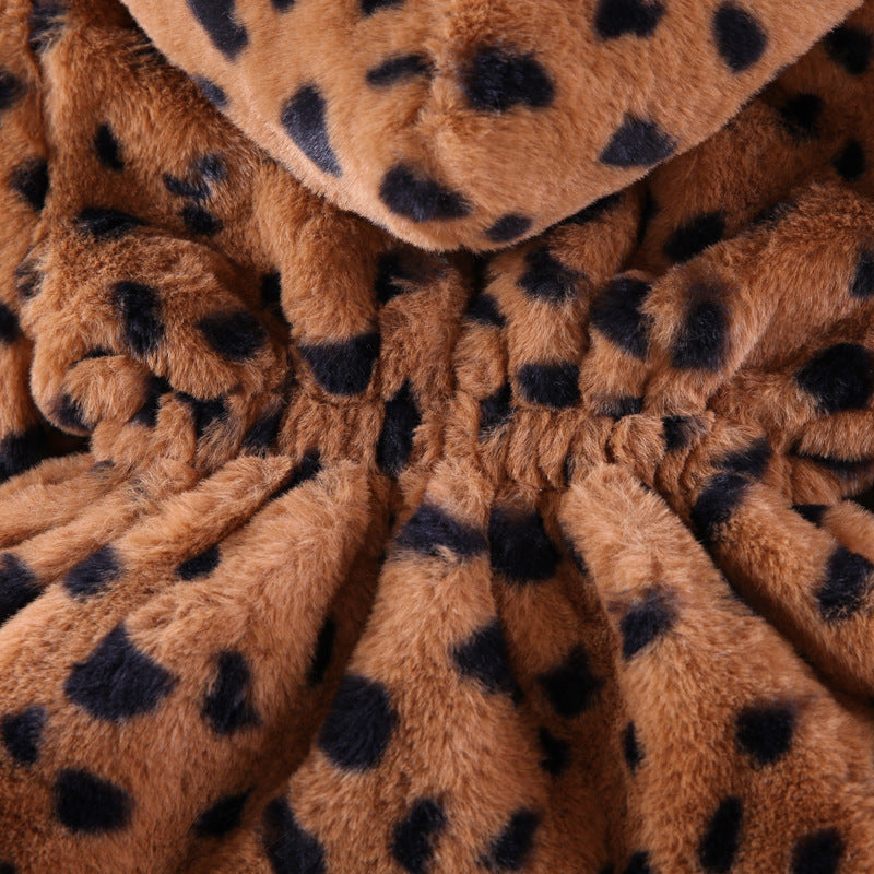 Children's Women's Plush Leopard Coat