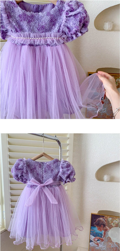 Children's Dress Tulle Pearls Flowers