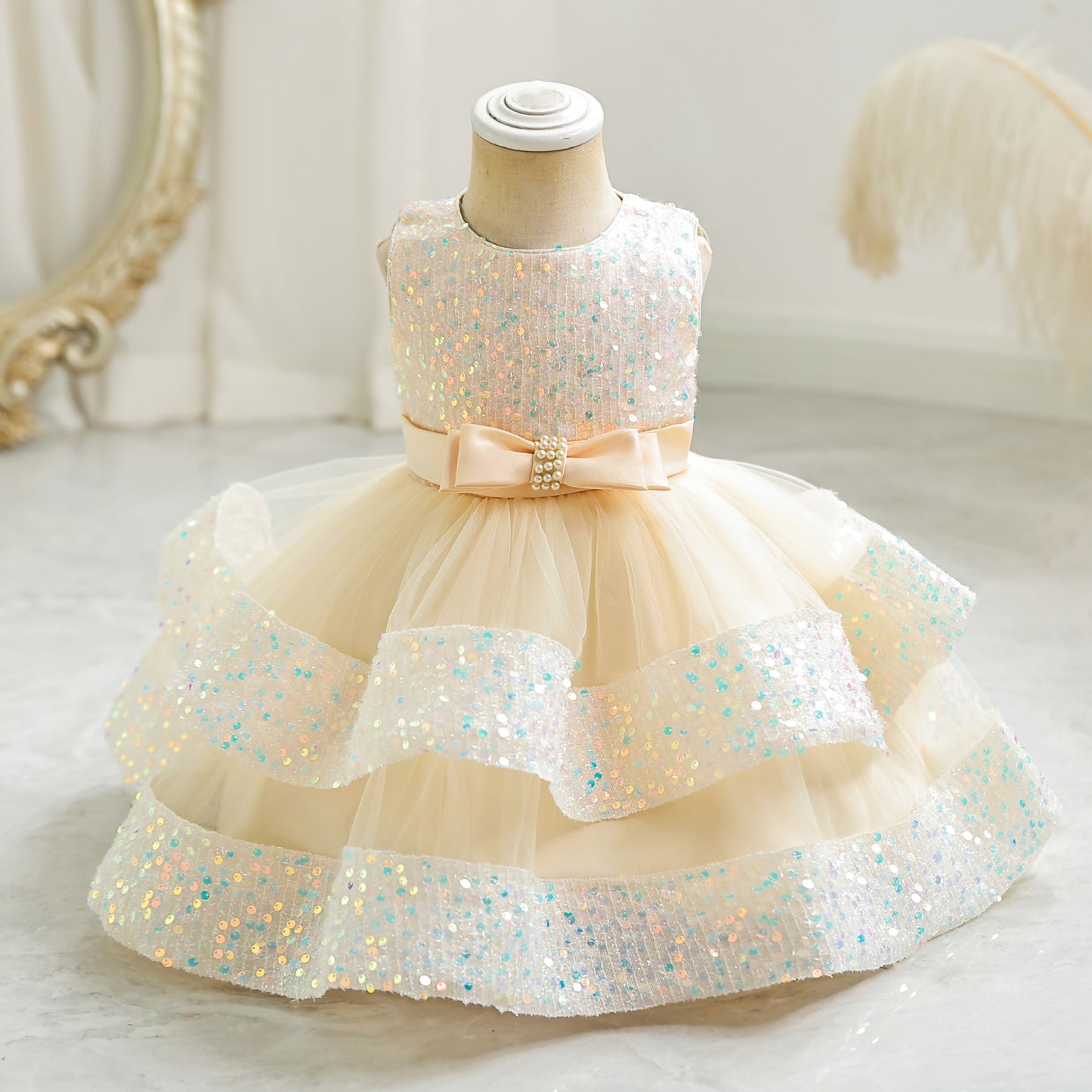 Shiny Bowknot Children's Party Dress