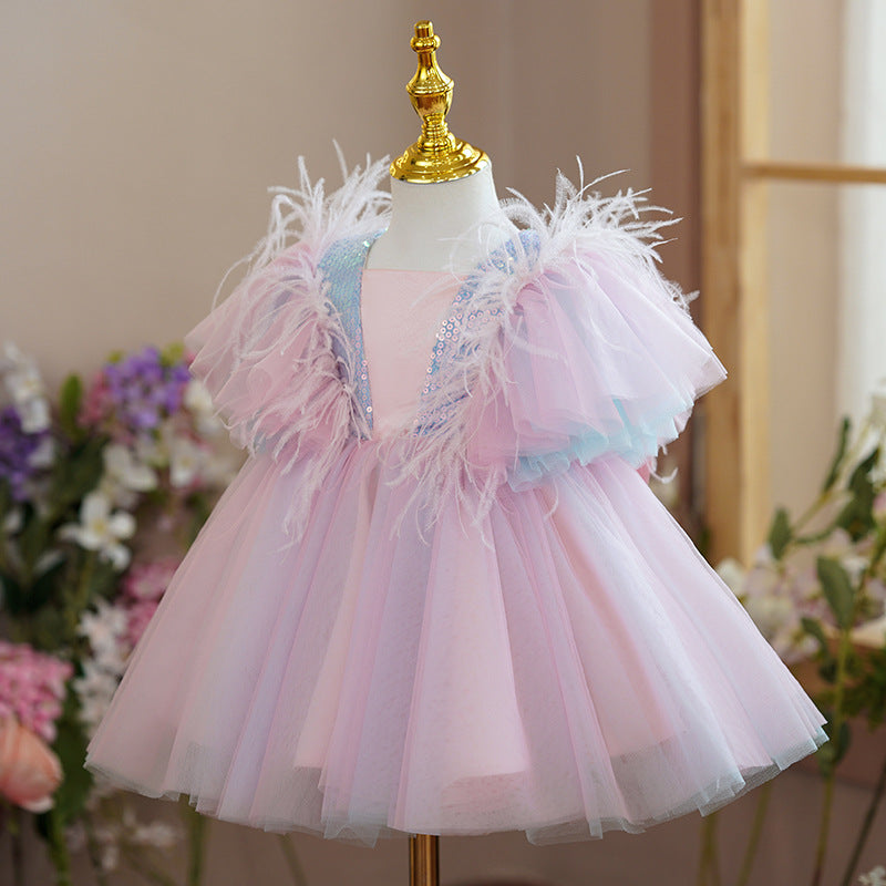 Children's Party Dress Tulle Sequins and Fur