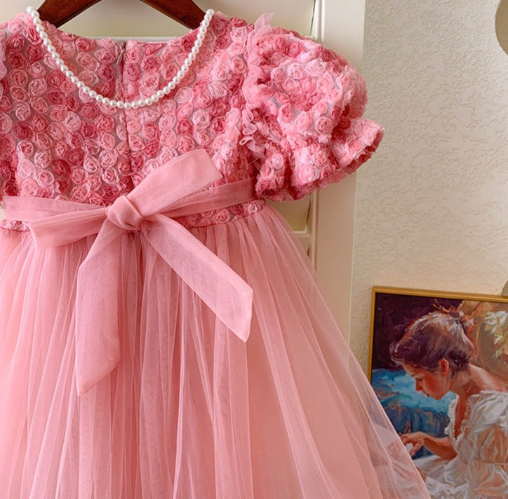 Children's Dress Tulle Pearls Flowers