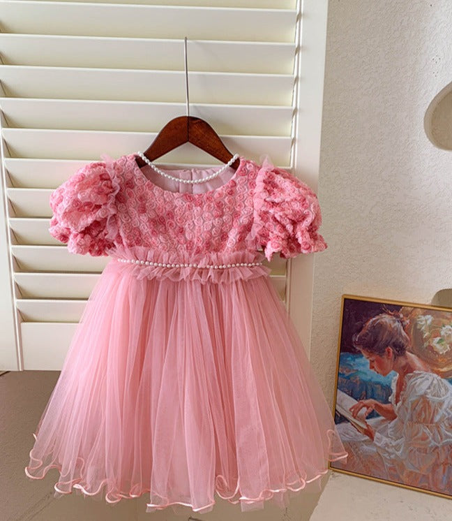 Children's Dress Tulle Pearls Flowers