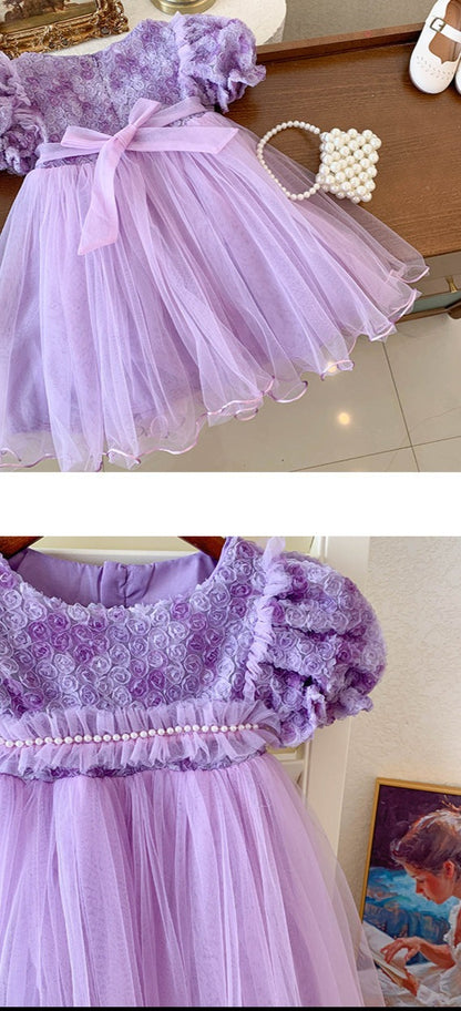 Children's Dress Tulle Pearls Flowers