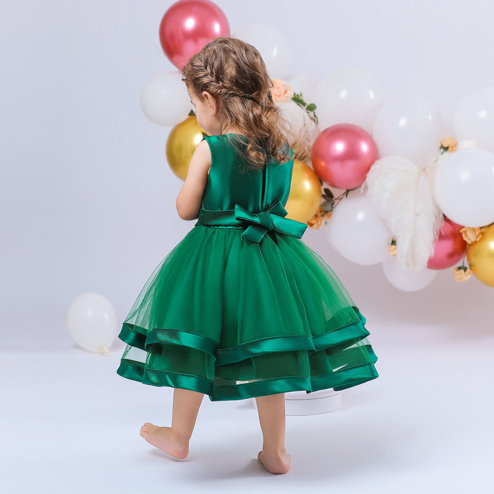 Children's Party Dress Tulle Bow and Pearls